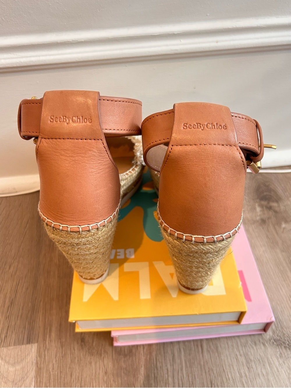 See By Chloe Glyn Espadrille Tan and Cream Fringe Sandal Wedges - Picture 6 of 8